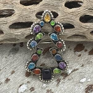 1990s LEO FEENEY For DON LUCAS Citrine Sapphire & Amethyst Christmas Tree Pin